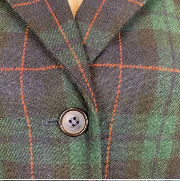 Vintage Blue Green Check Plaid Wool Blazer 12 #D30 - Picture 4 of 5